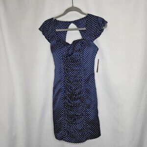 Vintage GUESS dress sz 2 blue white polka dot fitted ruched satin Padded bra top